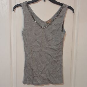 Gadzooks Y2K 2000's Vintage Gray Embellished Trim Ribbed Tank Top V Neck Retro L
